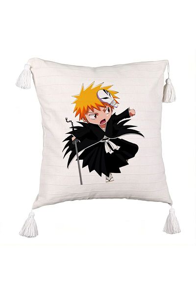 BEKZ Decorative Pillow with Fringes with Bleach Mini Ichigo, 45x45 cm, Ecru, With zipper