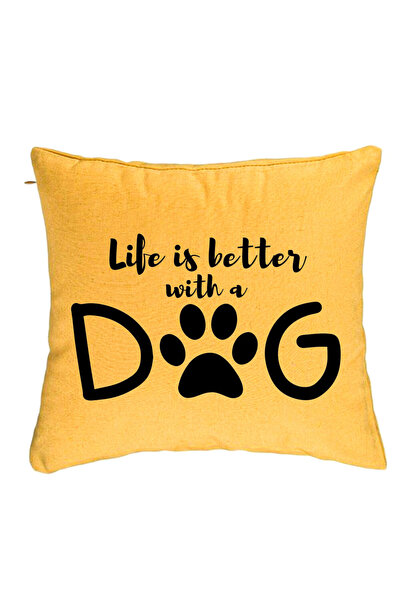 BEKZ Față de pernă, Model Life Is Better With A Dog, 40x40 cm, galbenă