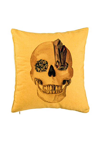 BEKZ Față de pernă cu motiv de craniu de Halloween, 1, 40x40 cm, galbenă