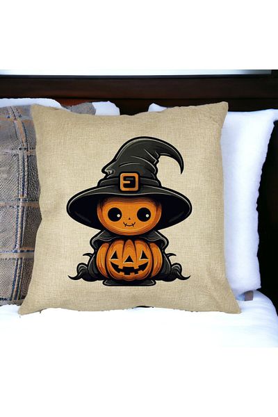 BEKZ Perna Decorativa cu motiv de Halloween 1, 40x40 cm, Husa Detasabila, Burduf