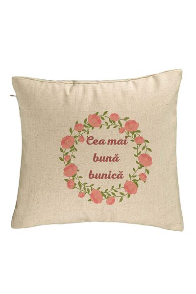 BEKZ Perna Decorativa pentru Bunica 13, 40x40 cm, Bej, Husa Detasabila, Burduf