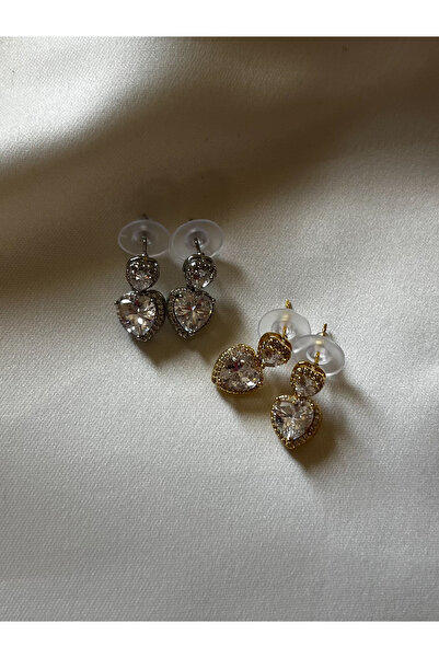 MODA Zirkon Taşlı Gold Kalpli Küpe