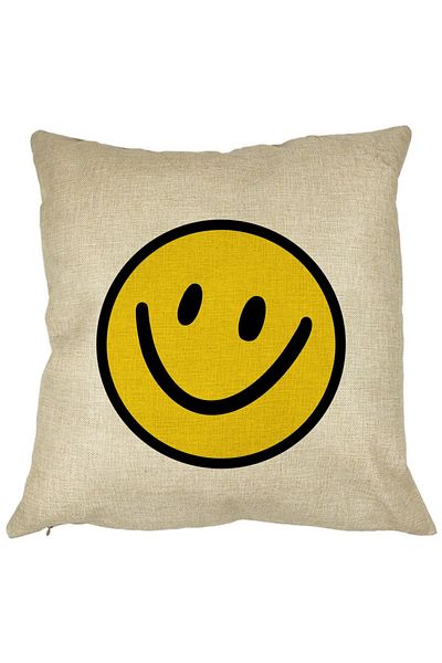 BEKZ Perna Decorativa Patrata Smiley Face, 40x40 cm, Husa Detasabila, Burduf
