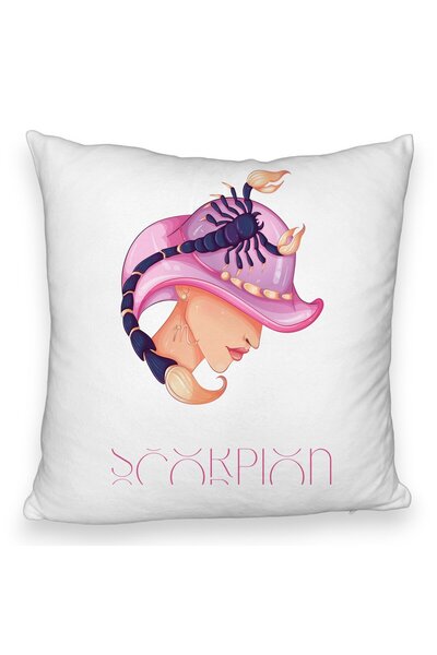 BEKZ Față de pernă pufoasă, model cu zodia Scorpion, 40x40 cm, albă