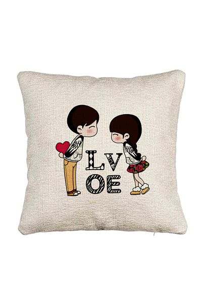 BEKZ Fata de perna Canapea, Model Super Love, 40x40 cm, Cu fermoar