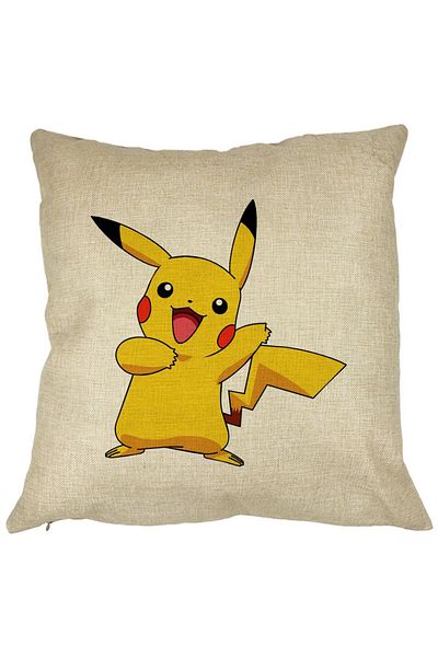 BEKZ Perna Decorativa Patrata copii Pikachu, 40x40 cm, Husa Detasabila, Burduf