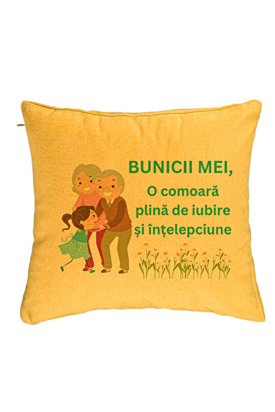 BEKZ Perna Decorativa pentru Bunici 3, 40x40 cm, Galben, Husa Detasabila, Burduf