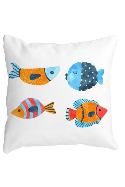 BEKZ Square Decorative Pillow Multicolor Pisces, 40x40 cm, White, Matte, Removable Cover, Bellows