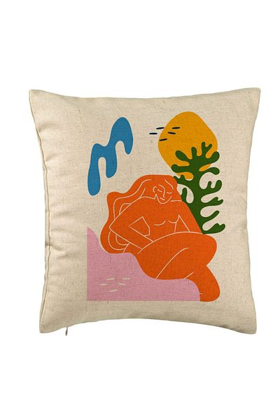BEKZ Perna Decorativa, Model Abstracta 6, 40x40 cm, Bej, Husa Detasabila, Burduf