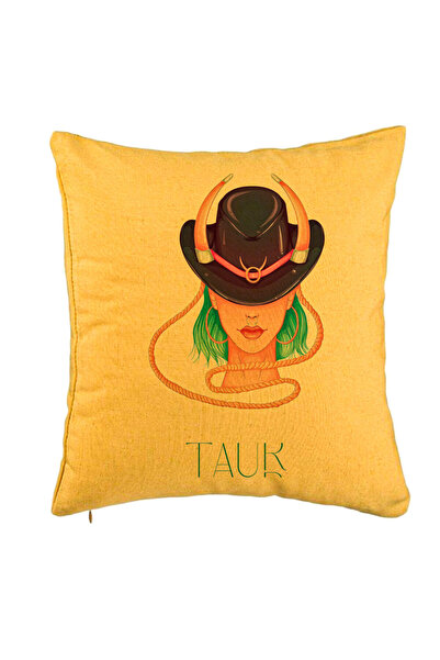 BEKZ Perna Decorativa, Model Zodia Taur, 40x40 cm, Galben, Husa Detasabila, B...