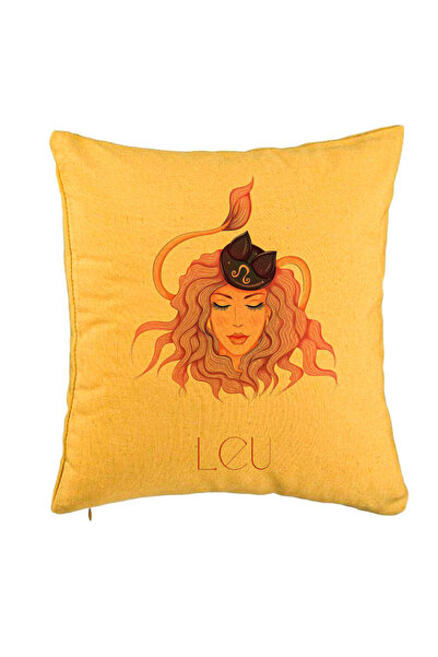 BEKZ Perna Decorativa, Model Zodia Leu, 40x40 cm, Galben, Husa Detasabila, Bu...