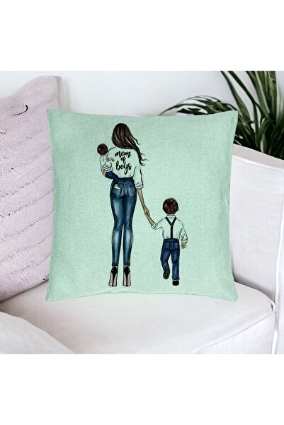 BEKZ Față de pernă, model Mama băieților, 40x40 cm, verde mentă