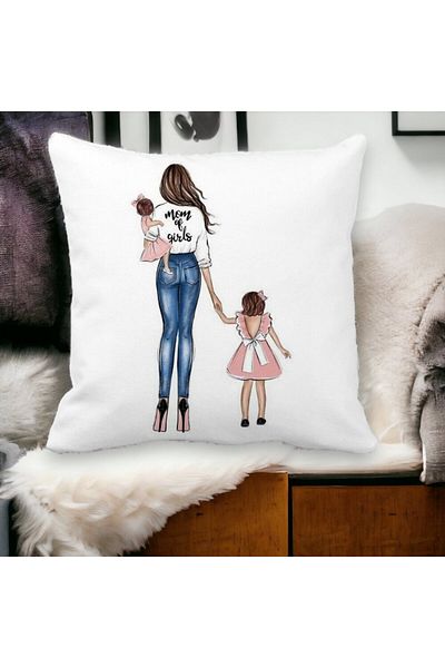 BEKZ Mom Of Girls Square Pillowcase, 40x40 Cm, White, Matte