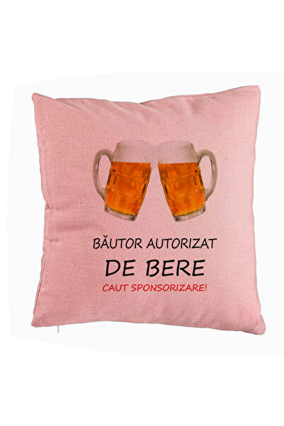BEKZ Față de pernă, model băutor de bere autorizat, 40x40 cm, roz