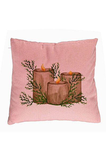 BEKZ Декоративна възглавница с коледна тематика, свещи, 6 броя, 40x40 см, роз...