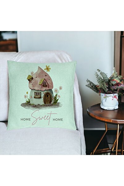 BEKZ Perna Decorativa, Model Home Sweet Home 1, 40x40 cm, Verde Menta, Husa D...