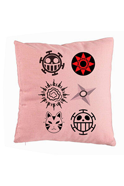 BEKZ Perna Decorativa cu Naruto symbols, 40x40 cm, Roz, Husa Detasabila, Burduf