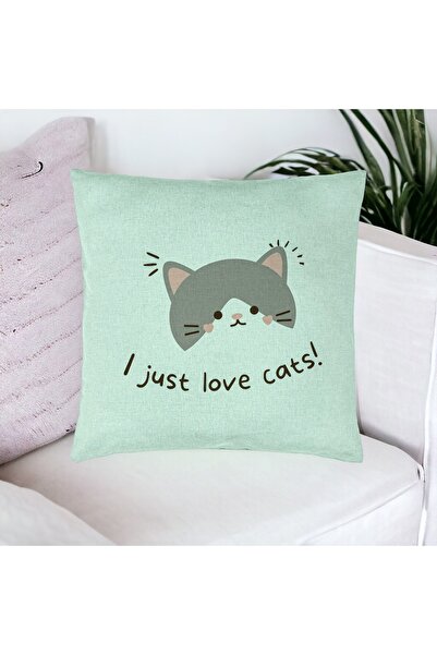 BEKZ Față de pernă, Model I Just Love Cats, 40x40 cm, Verde mentă