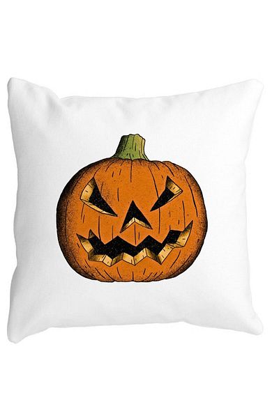 BEKZ Decorative Pillow with Halloween Pumpkin Motif 2, 40x40 cm, White, Matte, Removable Cover, Bellows