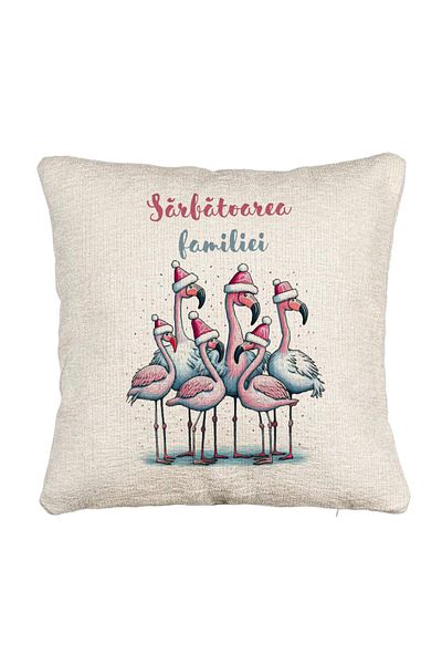 BEKZ Perna Decorativa Canapea cu tematica de Craciun, Flamingo si Text 2, 40x40 cm, Cu fermoar