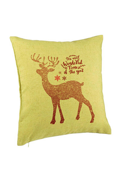 BEKZ Perna Decorativa de Craciun cu Ren si Text 1, 40x40 cm, Verde, Husa Deta...