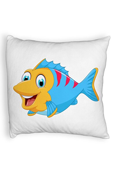 BEKZ Αφράτο Διακοσμητικό Μαξιλάρι, Παιδικό Σχέδιο Μπλε Ψάρι, 40x40 εκ., Λευκό...