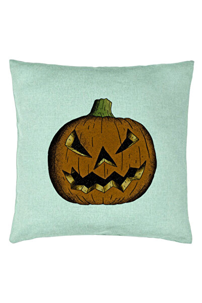 BEKZ Perna Decorativa cu motiv Dovleac de Halloween 2, 40x40 cm, Verde Menta, Husa Detasabila, Burduf