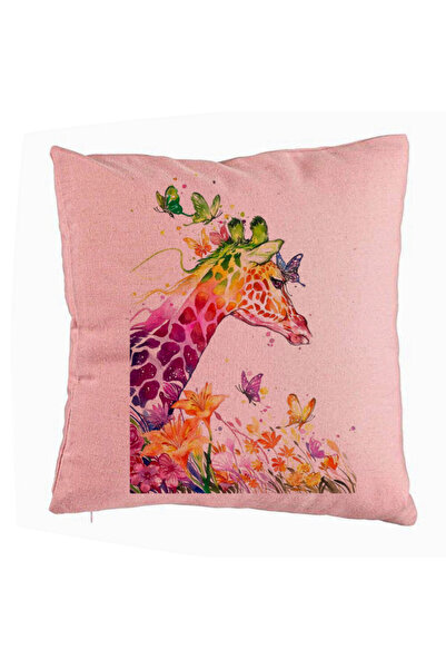 BEKZ Perna Decorativa, Model Girafa Multicolor, 40x40 cm, Roz, Husa Detasabil...