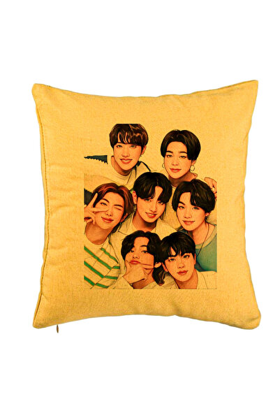 BEKZ Perna Decorativa BTS, Model 1, 40x40 cm, Galben, Husa Detasabila, Burduf