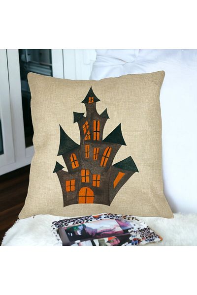 BEKZ Perna Decorativa cu motiv de Halloween 6, 40x40 cm, Husa Detasabila, Burduf