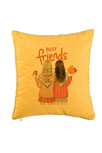BEKZ Față de pernă, model Cei mai buni prieteni, 40x40 cm, galben
