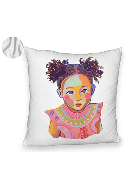 BEKZ Perna Decorativa Fluffy, Model Happy Baby, 40x40 cm, Alba, Husa Detasabila, Burduf