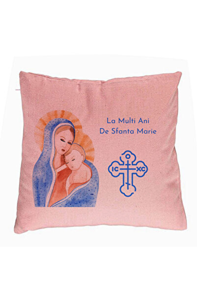 BEKZ Perna Decorativa, Model La multi ani de Sfanta Maria, 40x40 cm, Roz, Hus...