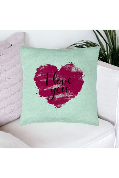 BEKZ Perna Decorativa, Model I Love You, 40x40 cm, Verde Menta, Husa Detasabi...