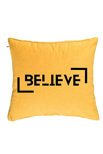 BEKZ Perna Decorativa, Model Believe, 40x40 cm, Galben, Husa Detasabila, Burduf