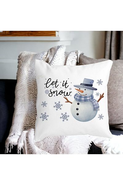 BEKZ Perna Decorativa de Craciun Om de Zapada si Text, 40x40 cm, Alba, Mata, Husa Detasabila, Burduf