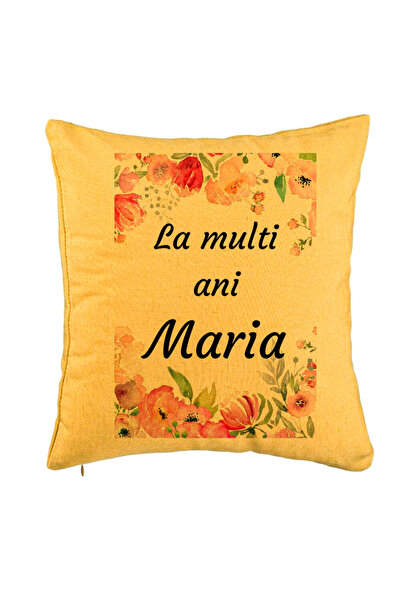 BEKZ Față de pernă, model La mulți ani Maria 2, 40x40 cm, galben
