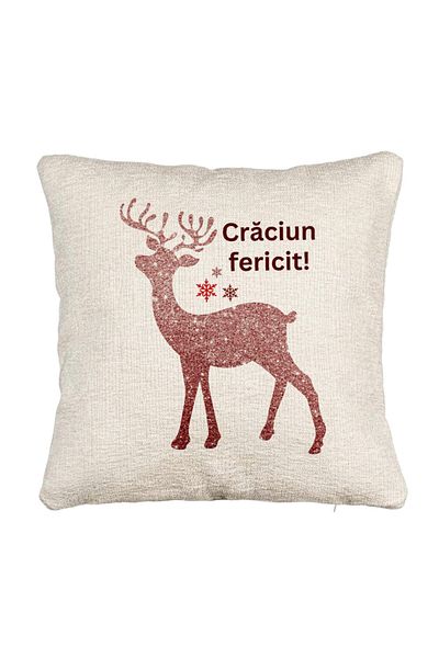BEKZ Fata de perna Canapea cu tematica de Craciun, Ren si Text 5, 40x40 cm, Cu fermoar