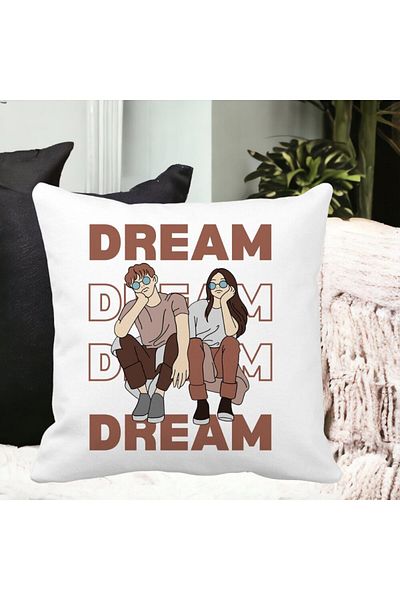 BEKZ Decorative Pillow, Dream Friends, 40x40 cm, White, Matte, Removable Cover, Bellows