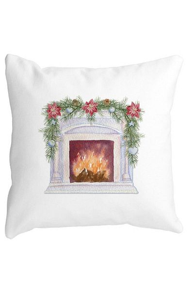 BEKZ Christmas Themed Pillowcase, Fireplace, 40x40 Cm, White, Matte