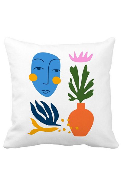 BEKZ Perna Decorativa Patrata Abstracta 5,40x40 cm, Alba, Mata, Husa Detasabila, Burduf
