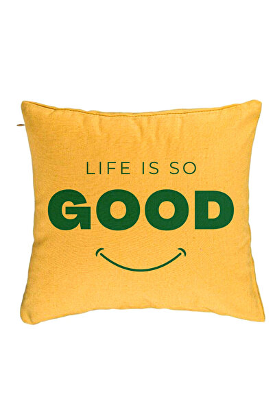 BEKZ Μαξιλαροθήκη, Life Is So Good Pattern, 40x40 εκ., Κίτρινη