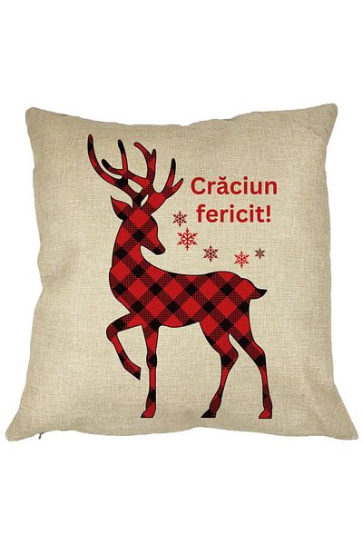 BEKZ Față de pernă cu tematică de Crăciun, reni și text, 40x40 cm