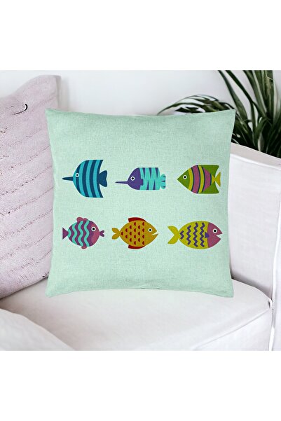 BEKZ Perna Decorativa, Model cu Pesti Multicolor, 40x40 cm, Verde Menta, Husa...