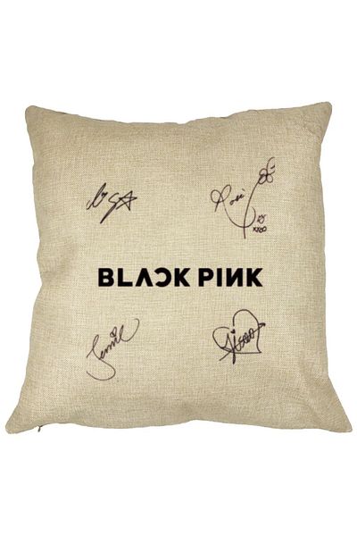 BEKZ Perna Decorativa BlackPink cu Semnaturi, Model 2, 40x40 cm, Husa Detasabila, Burduf