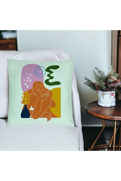 BEKZ Perna Decorativa, Model Abstracta 1, 40x40 cm, Verde Menta, Husa Detasab...