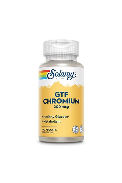 Solaray GTF Chromium, 200 mcg, 100 Veggie Capsules, Healthy Glucose, Metabolism