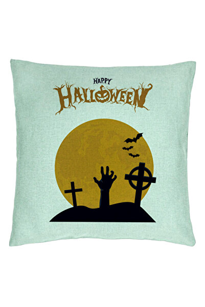 BEKZ Perna Decorativa cu motiv de Halloween 2, 40x40 cm, Verde Menta, Husa De...