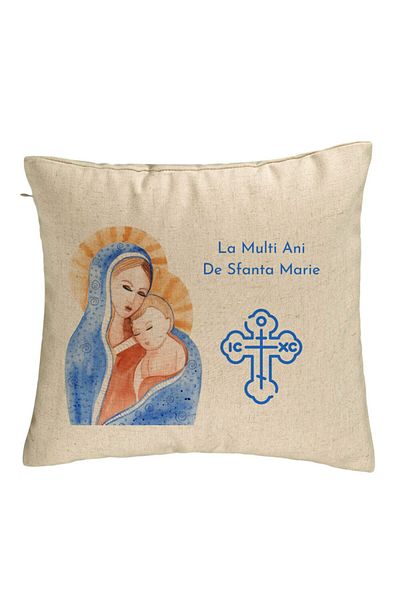 BEKZ Perna Decorativa, Model La multi ani de Sfanta Maria, 40x40 cm, Bej, Husa Detasabila, Burduf