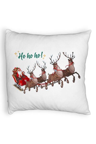 BEKZ Pernă decorativă pufoasă Moș Crăciun și sania lui cu reni, 40x40 cm, alb...